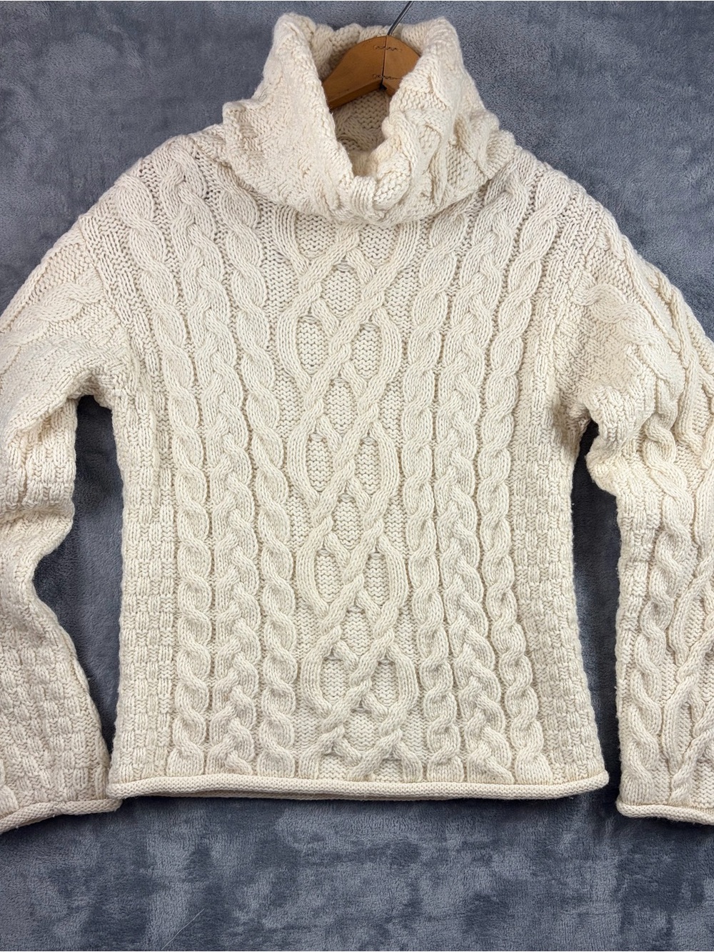 Inis crafts Cream Cable-Knit Turtleneck Wool Sweater made in Ireland
